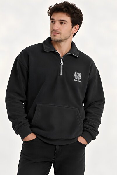 MOVİMENT Antrasit Oversize Geniş Kesim Dik Yaka Anti-Pilling Polar Sweatshirt...