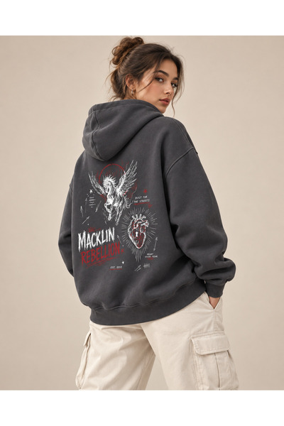 macklin Unisex Women's and Men's Rebellion Design Text Printed Oversize 3 Thr...