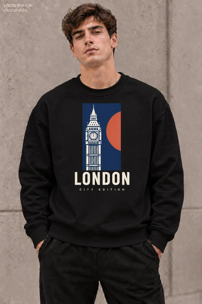 caddekombin سويت شيرت رجالي من London City Edition برقبة دائرية وقصة عادية لل...