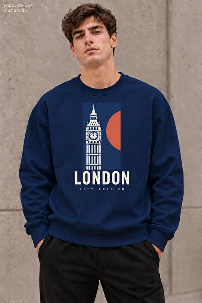 caddekombin سويت شيرت رجالي من London City Edition برقبة دائرية وقصة عادية لل...