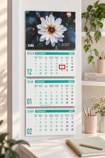 Lizy 2027 Çiçekler Gemici Takvimi – Duvar Takvimi - 33x24cm