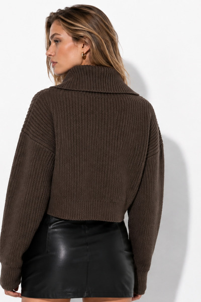 DIANNA Women's Crop Length Zipper Collar Cardigan Ribbed Textured Casual Knitwear Cardigan