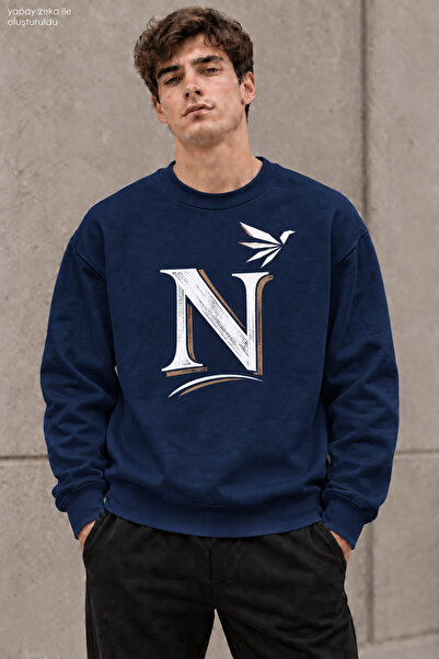 caddekombin Men's Black Golden Yellow N Letter Typography Printed Crew Neck C...