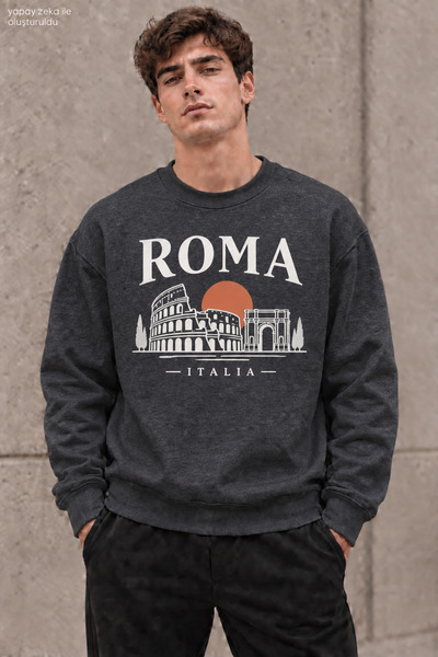 caddekombin سويت شيرت رجالي من Roma Italia بياقة دائرية وطباعة مكتوبة، مناسب ...