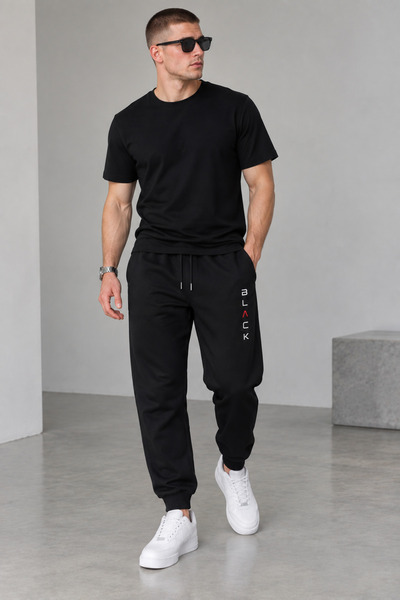 TREND ALİSSE Men's Sweatpants - Black Printed Comfortable Sports Sweatpants w...