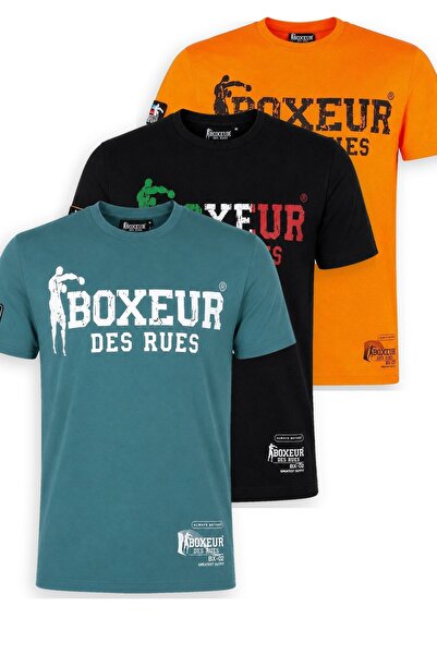 Boxeur Des Rues Pachet de 3 tricouri bărbătești slim-fit: Albastru Ocean/Alb ...