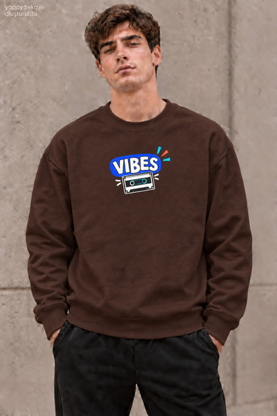 caddekombin سويت شيرت رجالي من Blue Vibes مطبوع عليه نصوص ورسومات كاسيت ريترو...