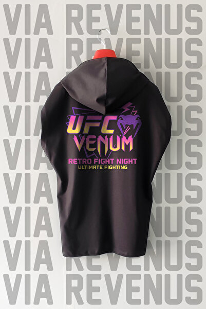 Vordevia Tricou sport retro MMA, imprimat față și spate, cu glugă, 100% bumbac