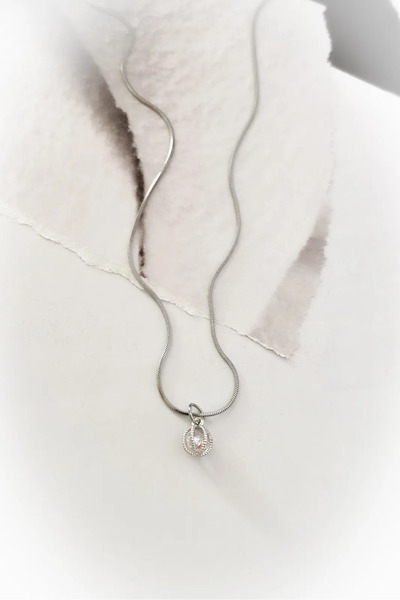 roshel Round Stone Silver Color Bijouterie Necklace