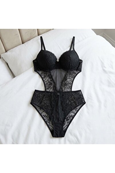 Dolgulu Dantelli Bodysuit Sütyen Takımi B Cup