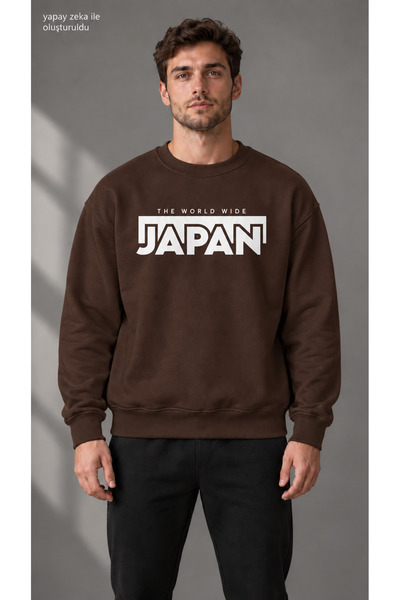 caddekombin Men's Black Japan Text and Frame Printed Crew Neck Casual Regular...