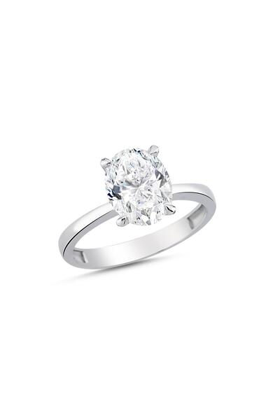 LA MİA FELİCİTA 925 Ayar 2,45 Carat Moıssanıte Oval Gümüş Tektaş Yüzük Rodyum...
