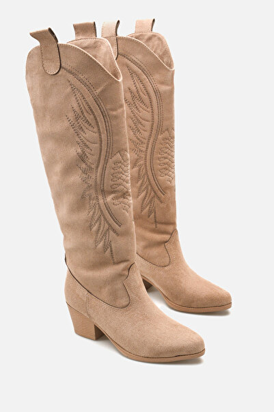 Liza Shoes Women's Mink Suede Embroidered Short Heel Cowboy Boots A030-K925