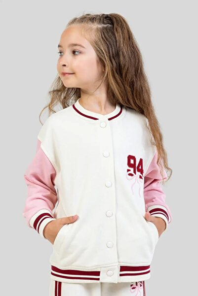 ww waka waka kids store Girl's Ecru Pink College Jacket Strong Girls Printed ...
