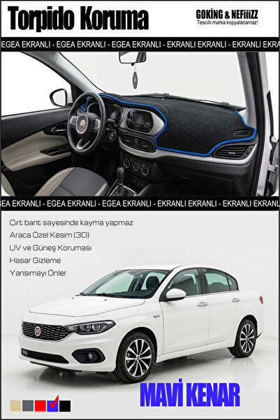Fiat Egea Easy Torpido Koruma Halısı Egea Sedan Kasa EKRANSIZ Modellere Tam Uyumlu MAVİ Kenar