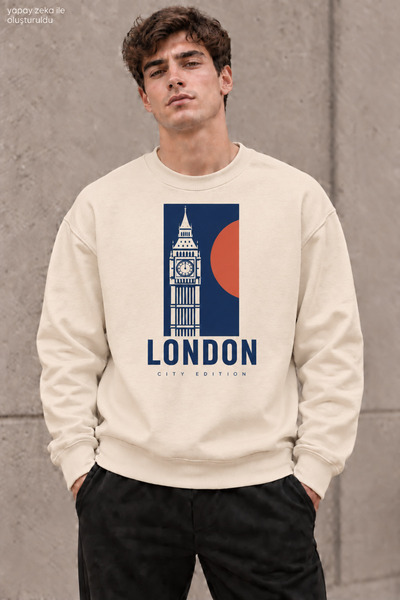 caddekombin سويت شيرت رجالي من London City Edition برقبة دائرية وقصة عادية لل...