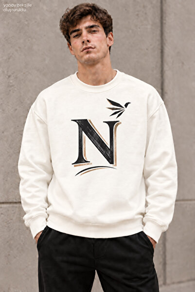 caddekombin Men's Black Golden Yellow N Letter Typography Printed Crew Neck C...