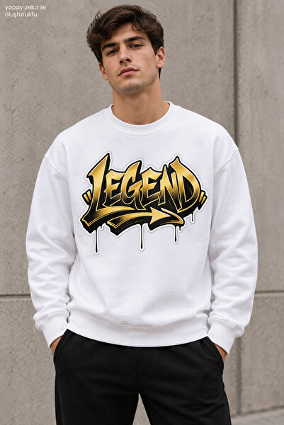 caddekombin سويت شيرت رجالي باللون الأصفر والأسود مطبوع عليه كتابة Legend ويا...