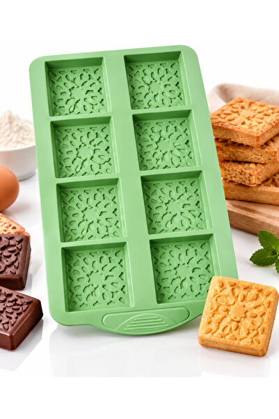 ARVALE 8-Piece Square Patterned Silicone Cake and Chocolate Mold – Cookie, Br...