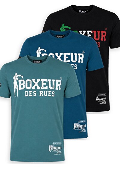 Boxeur Des Rues Pachet de 3 tricouri bărbătești slim-fit: Albastru Ocean/Alb ...