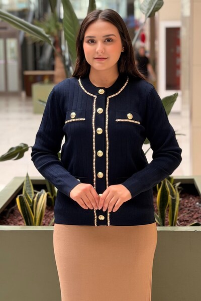 Ghisa Knitwear Cardigan with Chain and Gold Button Detail