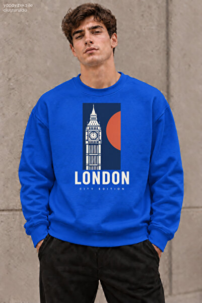 caddekombin Men's London City Edition Written Crew Neck Casual Regular Fit Sw...