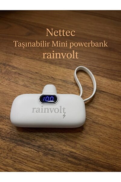 Nettec Rainvolt Mini Kapsül Powerbank – LED Dijital Göstergeli & Dahili Kablo...