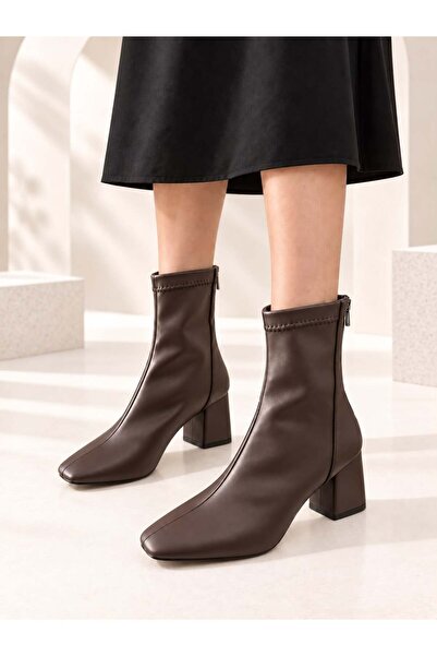 dabab shoes AZRA Γυναικεία μποτάκια με τετράγωνο δάχτυλο και φερμουάρ στο πίσ...