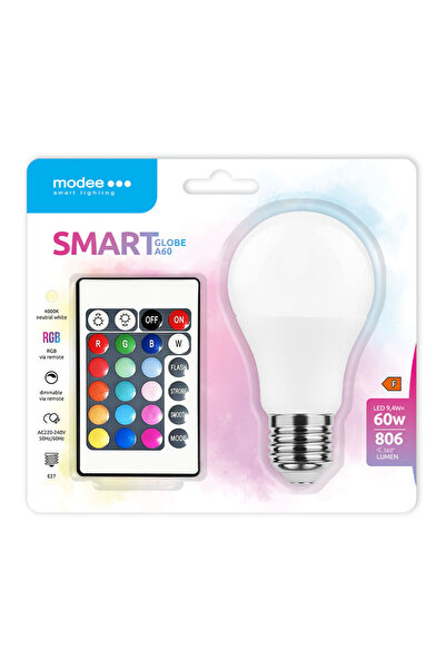 MODEE Έξυπνη σφαιρική λάμπα LED με τηλεχειριστήριο A60 9.4W RGB+W