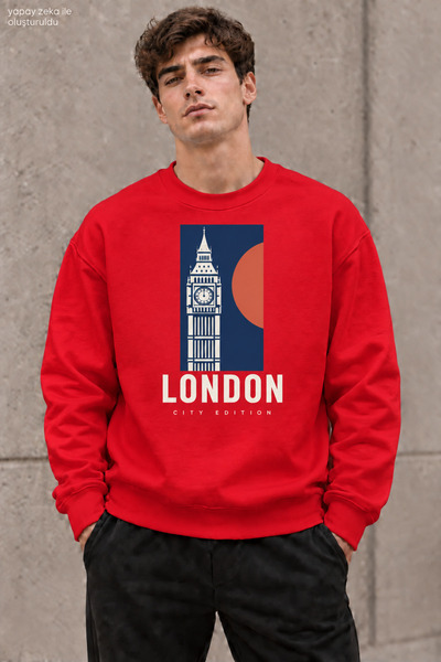 caddekombin سويت شيرت رجالي من London City Edition برقبة دائرية وقصة عادية لل...