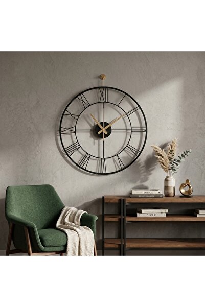 Modern Metal Duvar Saati Romen Rakamlı Sessiz Akar Mekanizma Lazer Kesim Dekoratif Salon Saati 40CM