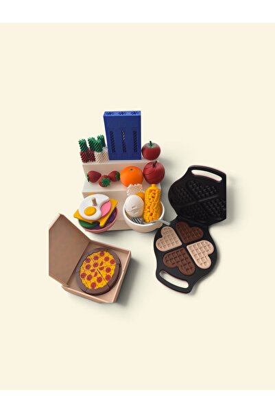 3D TASARIM Mutfak – Yemek Seti (Makarna seti+Waffle Seti-Çilek-Elma-Portakal-...