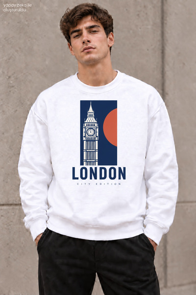 caddekombin Men's London City Edition Written Crew Neck Casual Regular Fit Sw...