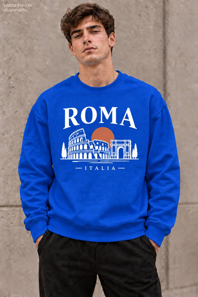 caddekombin سويت شيرت رجالي من Roma Italia بياقة دائرية وطباعة مكتوبة، مناسب ...