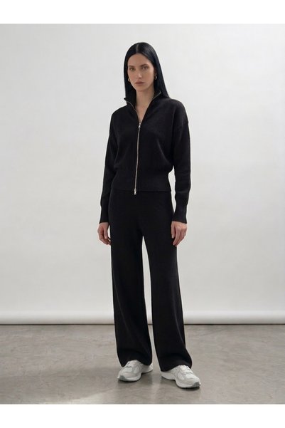 Solvea Black Cotton Knitwear Double Set - Women's