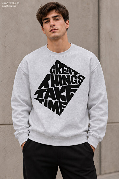 caddekombin Men's Black Geometric Lettering Printed Crew Neck Casual Regular ...