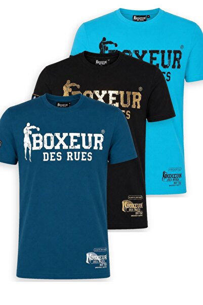 Boxeur Des Rues Ανδρικό T-Shirt Πακέτο 3 τεμαχίων Στενής Γραμμής: Μπλε/Λευκό ...