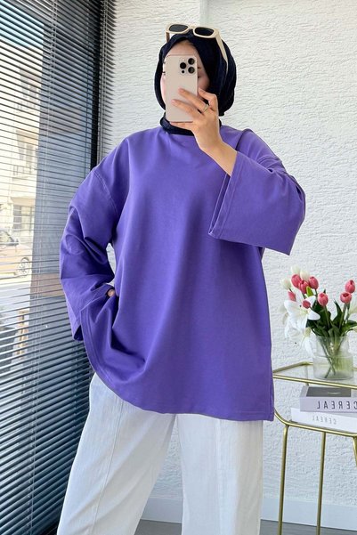 MELEK ARAZ Volan Kol Basic Oversize Tunik – Lila