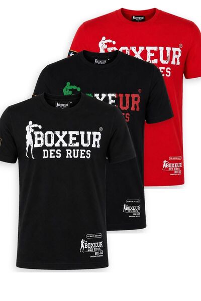 Boxeur Des Rues Pachet de 3 tricouri bărbătești slim-fit: Negru/Alb + Negru/T...