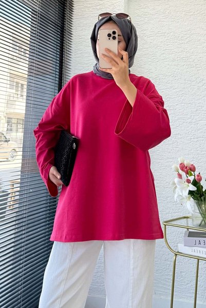 MELEK ARAZ Volan Kol Basic Oversized Tunic – Fuchsia