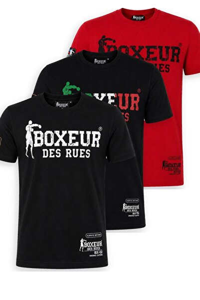 Boxeur Des Rues Pachet de 3 tricouri bărbătești slim-fit: Negru/Alb + Negru/T...