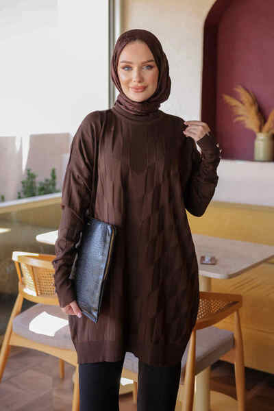 İmajButik Brown Cold Yarn Knitwear Tunic