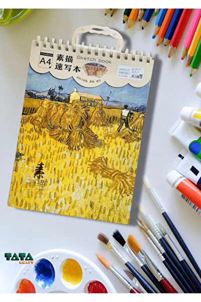 TATA CRAFT A4 Eskiz Defteri Üstten Spiralli Tutma Aparatlı Van Gogh Sketch Bo...