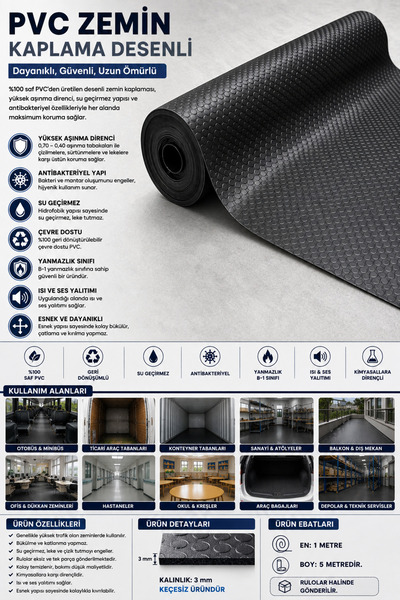 BantMarketim PVC Desenli Zemin Kaplama Muşambası 2mm 1x5 Metre Kaymaz Araç Ko...