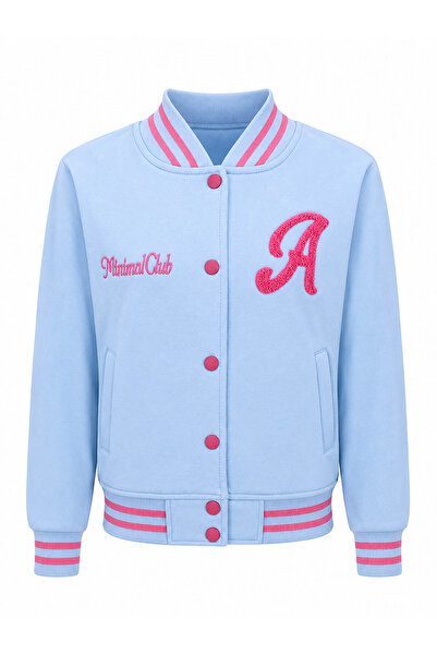 trender Buttoned a Print 3 Thread College Light Blue Boy's Sweatshirt 8088