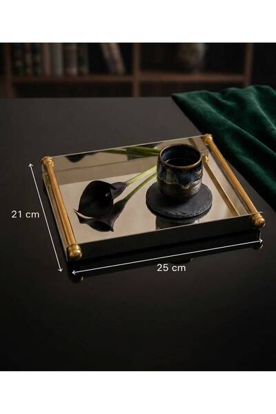 CHICS HOME chıcs paslanmaz çelik metal kulplı sunum servis tepsisi 21x25 cm