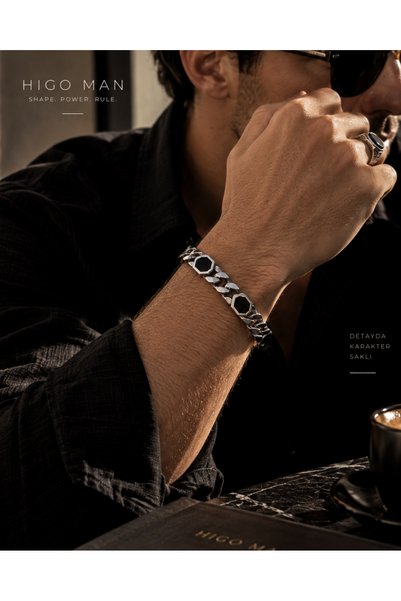 higo Men's Ares Real Natural Stone Stainless Steel Bracelet