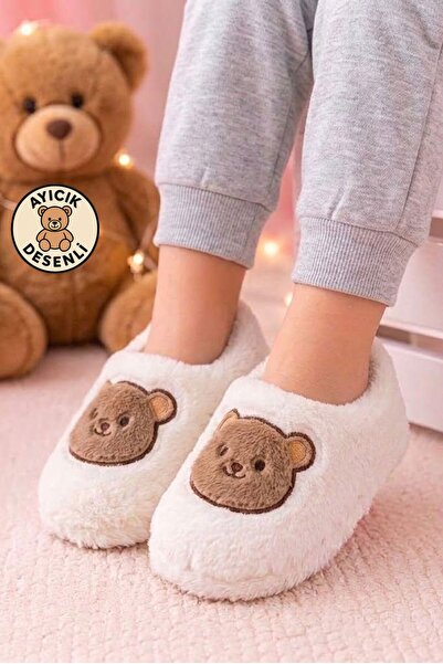 AlbiShoes Unisex Çocuk Bebek Panduf Ev Patiği Ayıcık Ev Kreş Ayakkabı Sıcacık...