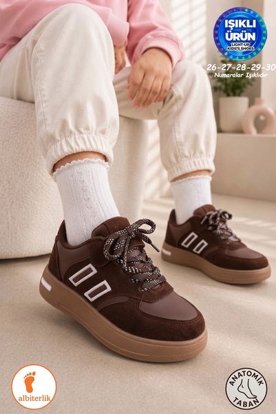 AlbiShoes Unisex Erkek Kız Çocuk Bağcıklı Cırt Cırtlı Işıklı Rahat Okul Günlü...