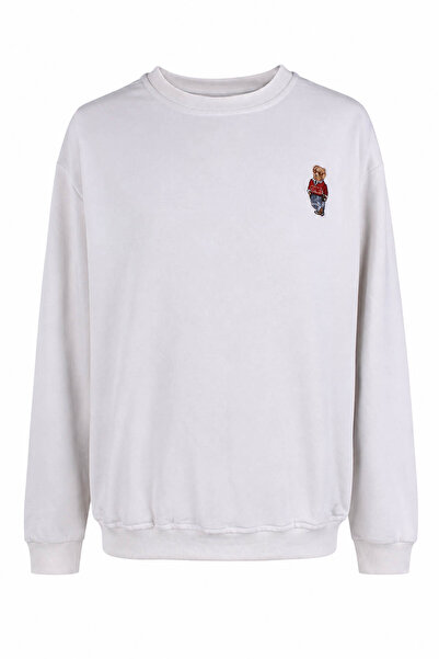 trender Bear Embroidery O-Neck Ecru Men's Sweatshirt 27Kdt1000006